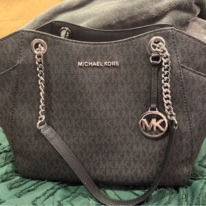 Michael Kors Black Monogram Jet Set Tote